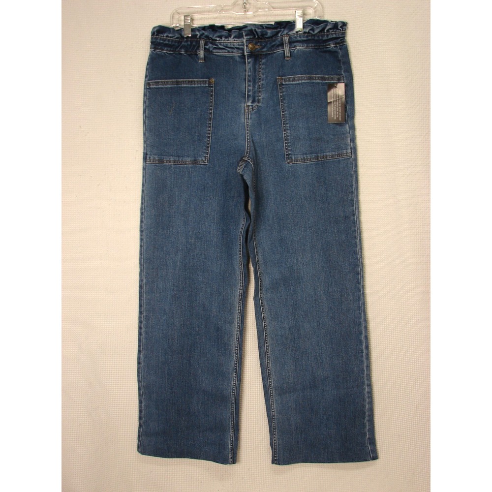 New Candace Cameron Bure Baggy Wide Leg Blue Jeans Size 14 Patch Pockets Flaw
